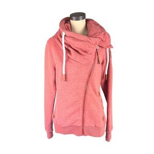 Wanakome Hestia Cowl Neck Zip Hoodie Burnt Red Asymmetrical Fleece Sweatshirt M